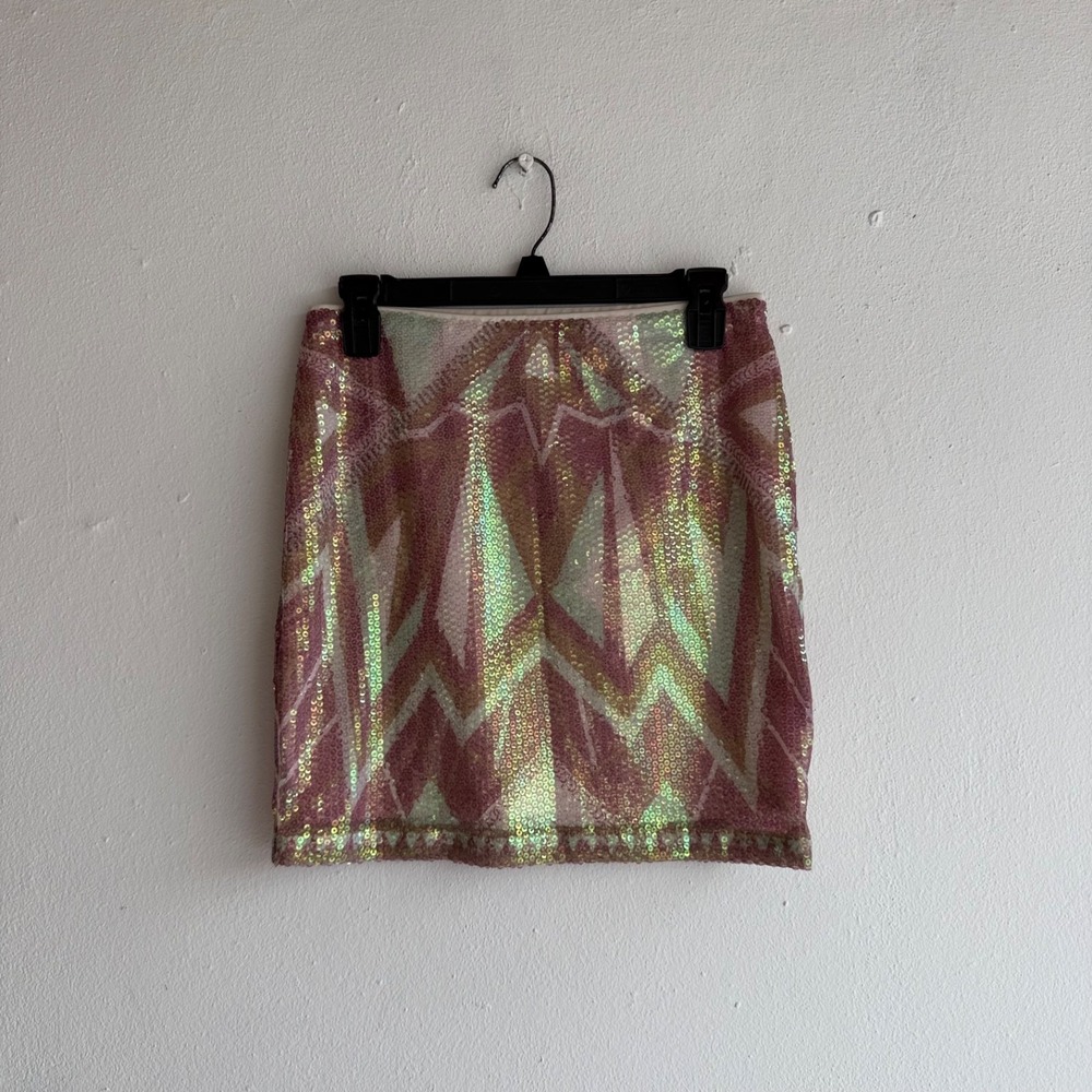 Decree Sequin Skirt Womens Size Medium Pink Iridescent‎ Bodycon Mini Festival